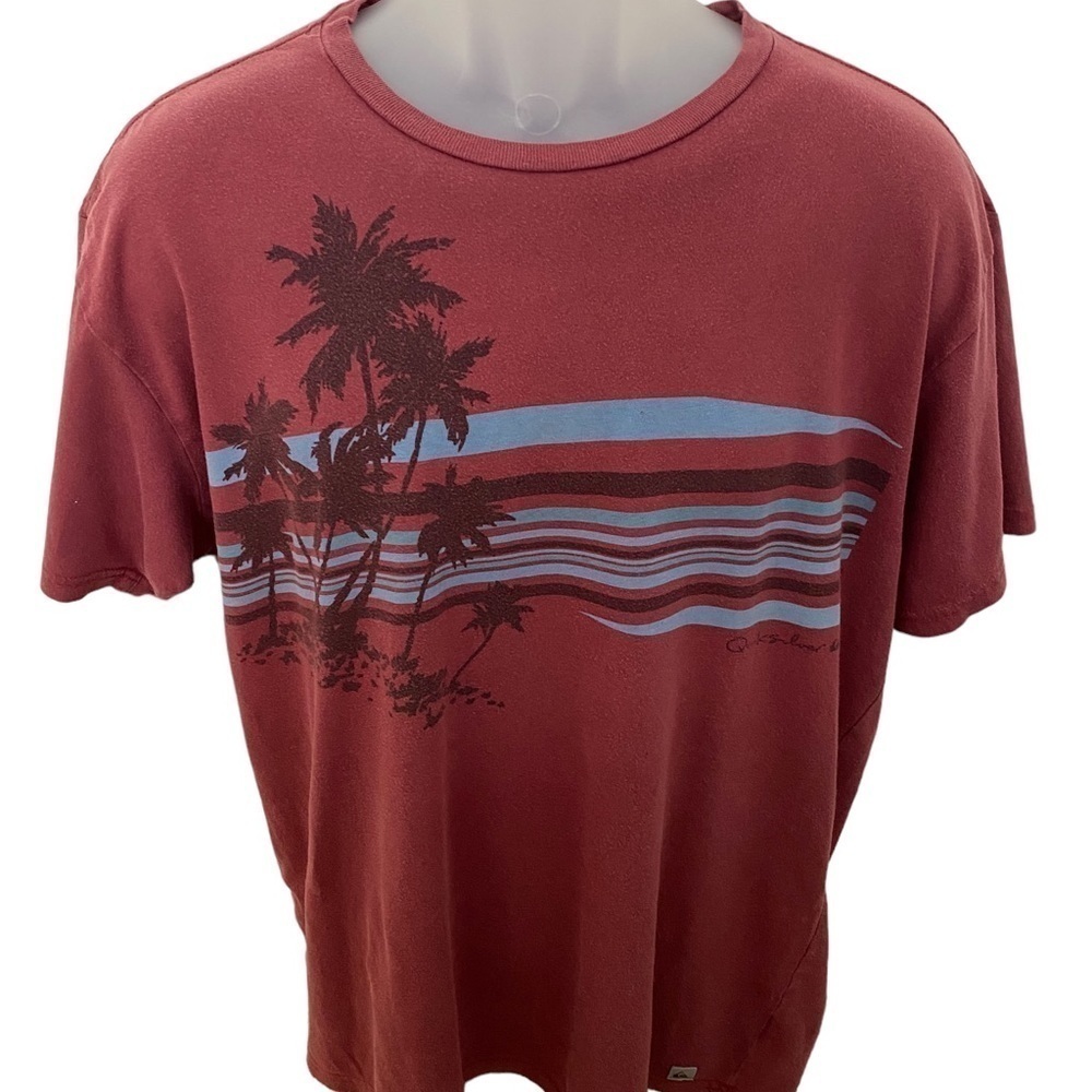 QUIKSILVER Maroon Palm Trees Surf Tee Shirt Men S Small